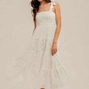 Lace Contrast Tiered Dress